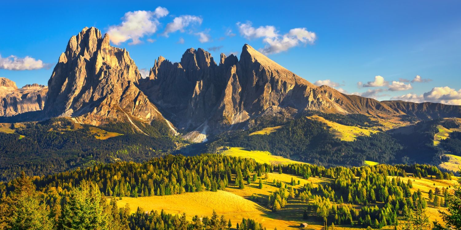 Alpe di Siusi or Seiser Alm and Sassolungo mountain, Dolomites A